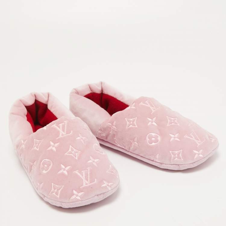 Pre Owned Louis Vuitton Pink Monogram Velvet Dreamy Smoking Slippers Size 37