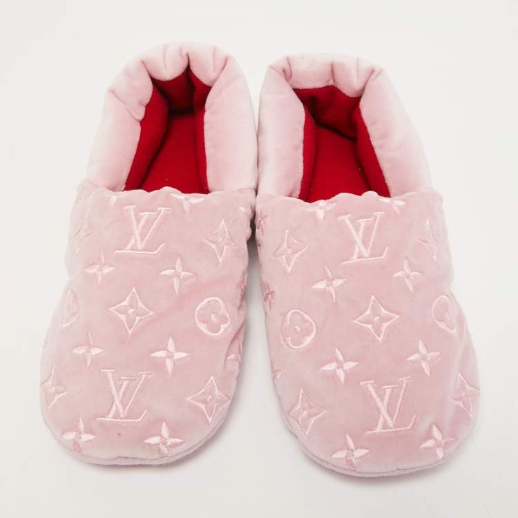 Pre Owned Louis Vuitton Pink Monogram Velvet Dreamy Smoking Slippers Size 37