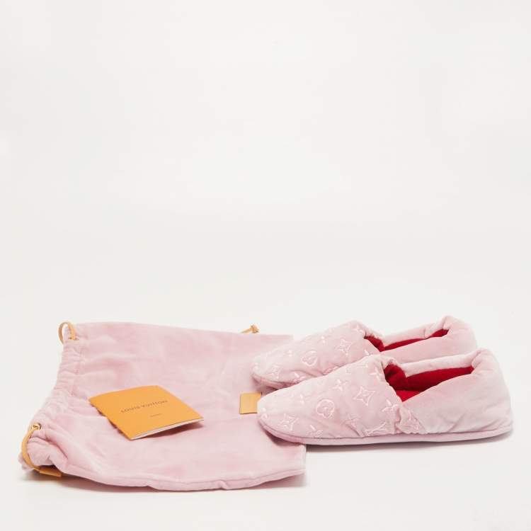 Pre Owned Louis Vuitton Pink Monogram Velvet Dreamy Smoking Slippers Size 37