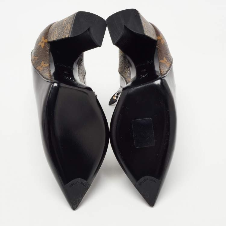 Pre Owned Louis Vuitton Black/Brown Monogram Canvas and Leather Rodeo Queen Ankle Boots Size 36