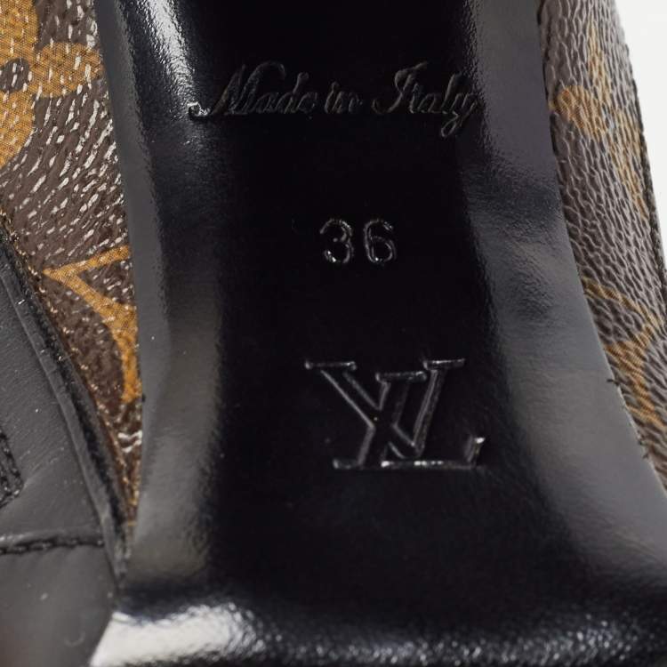 Pre Owned Louis Vuitton Black/Brown Monogram Canvas and Leather Rodeo Queen Ankle Boots Size 36