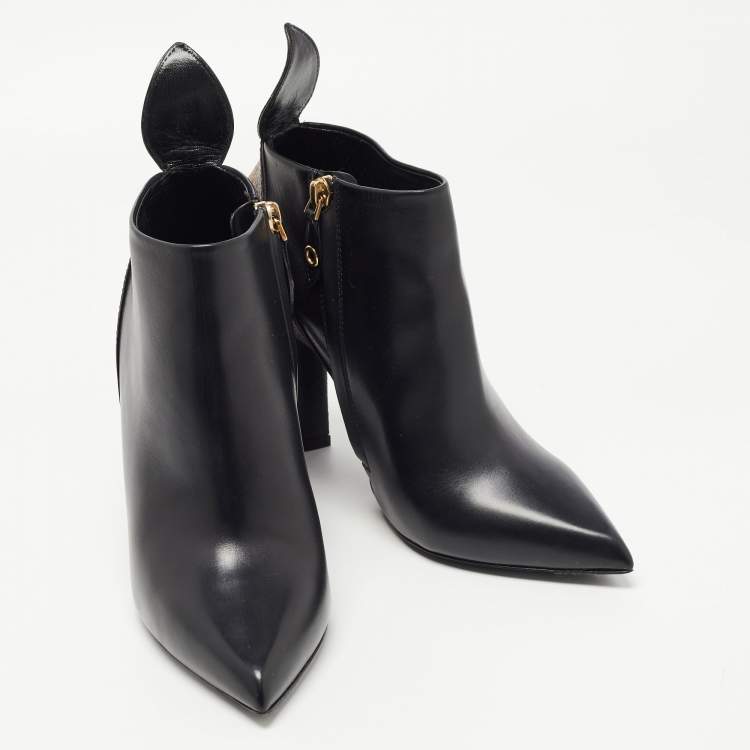 Pre Owned Louis Vuitton Black/Brown Monogram Canvas and Leather Rodeo Queen Ankle Boots Size 36