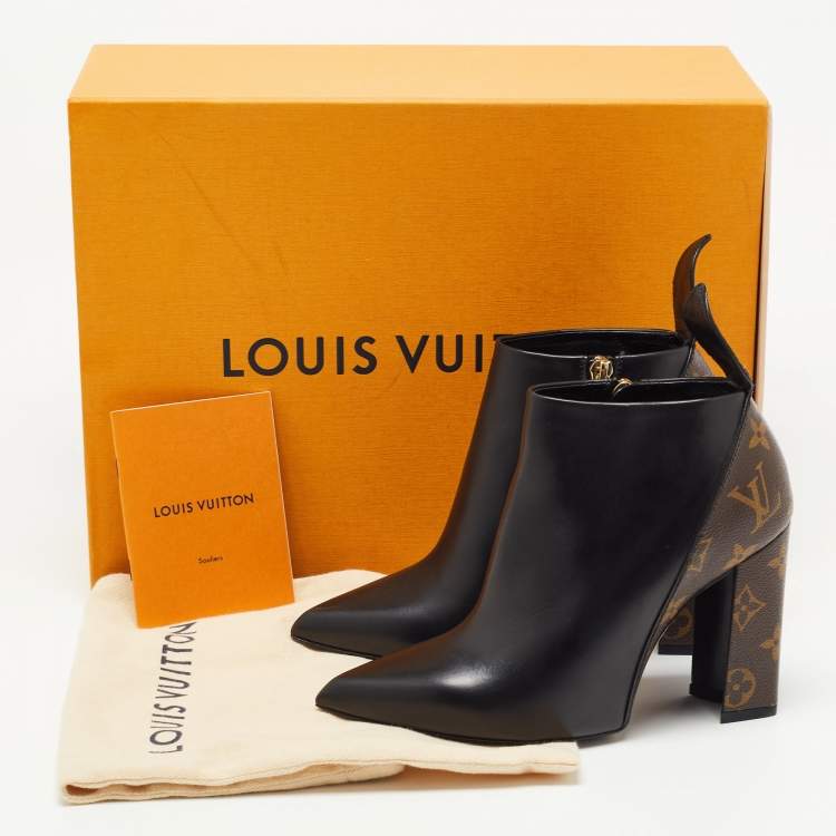 Pre Owned Louis Vuitton Black/Brown Monogram Canvas and Leather Rodeo Queen Ankle Boots Size 36