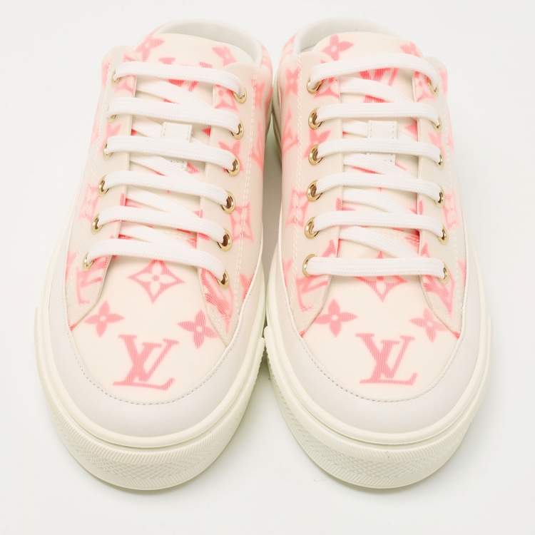 مملوكة مسبقًا Louis Vuitton White/Pink Mesh and Leather Stellar Sneaker Mules Size 38.5