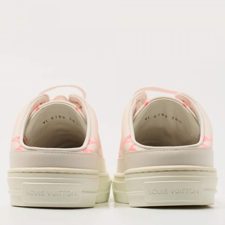 مملوكة مسبقًا Louis Vuitton White/Pink Mesh and Leather Stellar Sneaker Mules Size 38.5