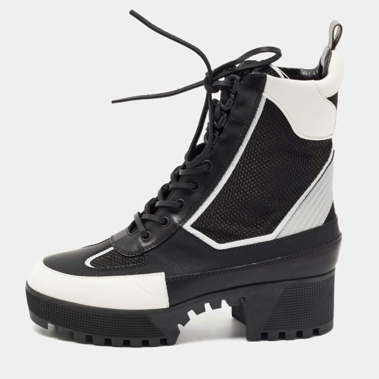 Louis Vuitton Brown/Black Monogram Canvas and Leather Laureate Platform Sandals Size 36.5