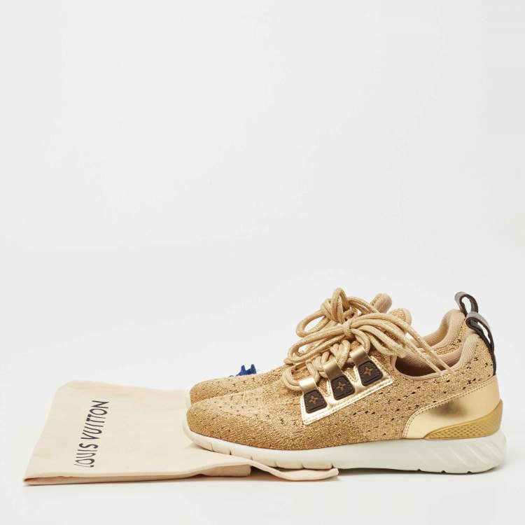 مملوكة مسبقًا Louis Vuitton Gold Knit Fabric and Leather Aftergame Sneakers Size 36