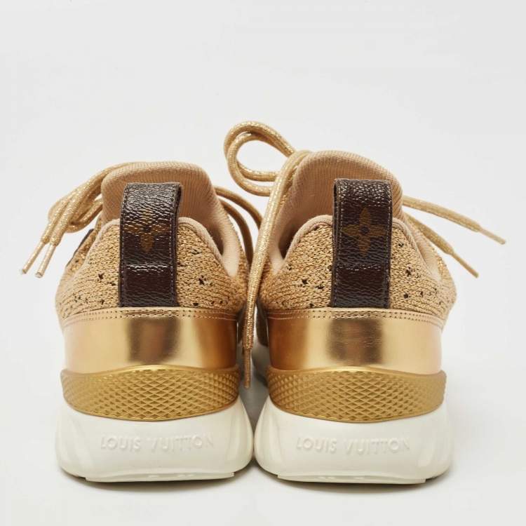 مملوكة مسبقًا Louis Vuitton Gold Knit Fabric and Leather Aftergame Sneakers Size 36