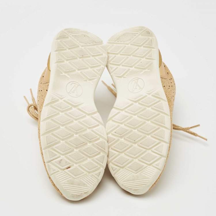 مملوكة مسبقًا Louis Vuitton Gold Knit Fabric and Leather Aftergame Sneakers Size 36