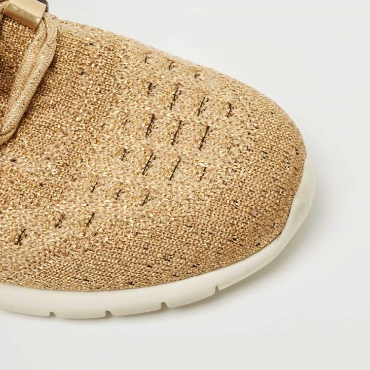مملوكة مسبقًا Louis Vuitton Gold Knit Fabric and Leather Aftergame Sneakers Size 36