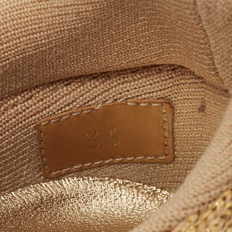 مملوكة مسبقًا Louis Vuitton Gold Knit Fabric and Leather Aftergame Sneakers Size 36