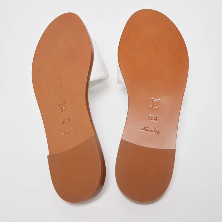 Pre Owned Louis Vuitton White Leather Revival  Slide Fats Size 38.5