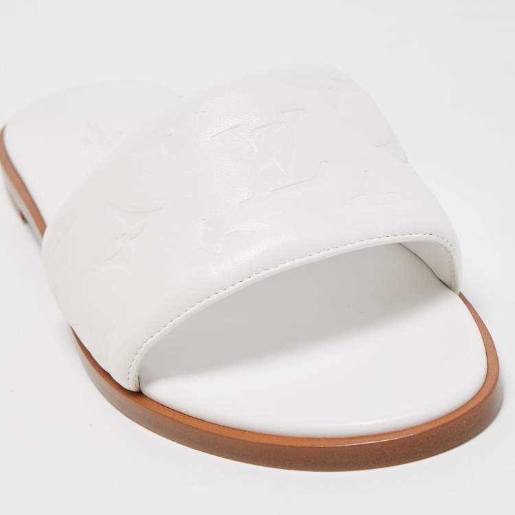 Pre Owned Louis Vuitton White Leather Revival  Slide Fats Size 38.5