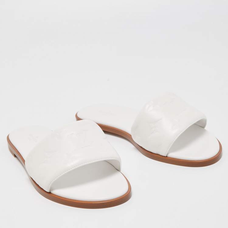 Pre Owned Louis Vuitton White Leather Revival  Slide Fats Size 38.5