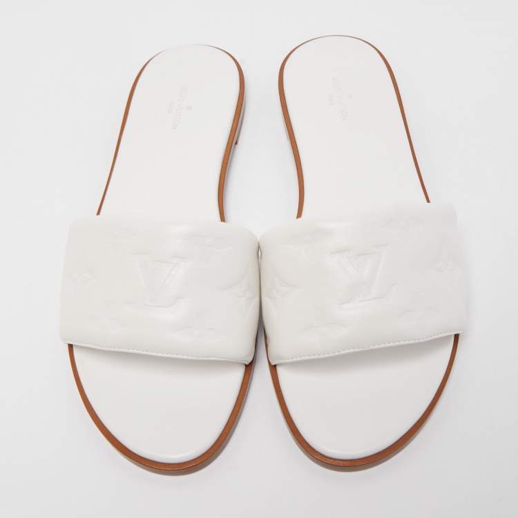 Pre Owned Louis Vuitton White Leather Revival  Slide Fats Size 38.5