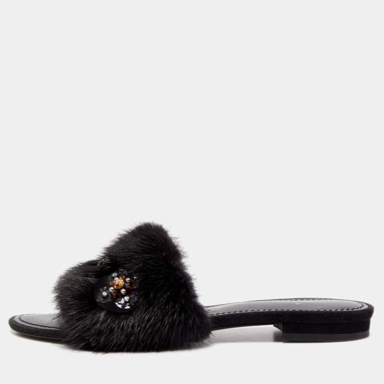 Louis Vuitton Monogram Mink House Slippers - Black Flats, Shoes