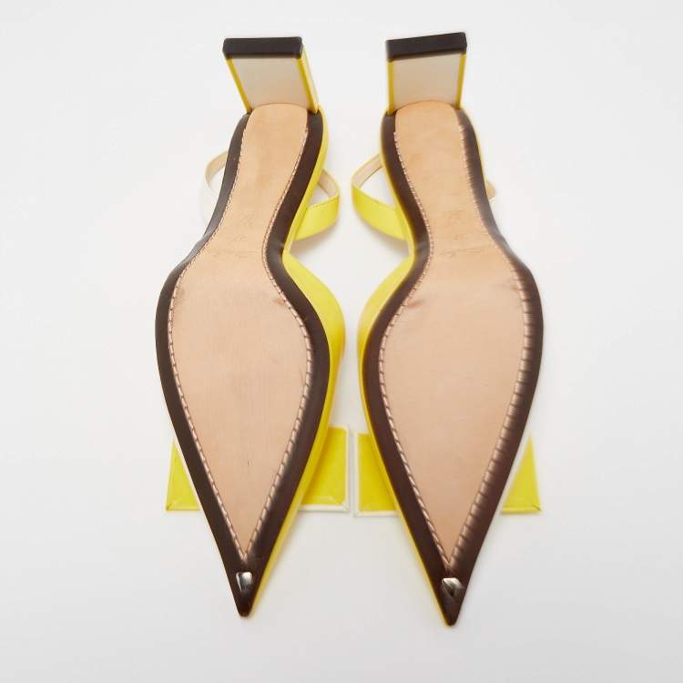 Pre Owned Louis Vuitton Yellow/White Leather Bow Slingback Pumps Size 37
