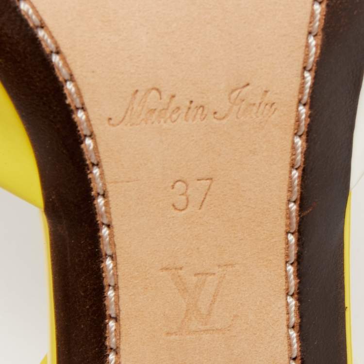 Pre Owned Louis Vuitton Yellow/White Leather Bow Slingback Pumps Size 37