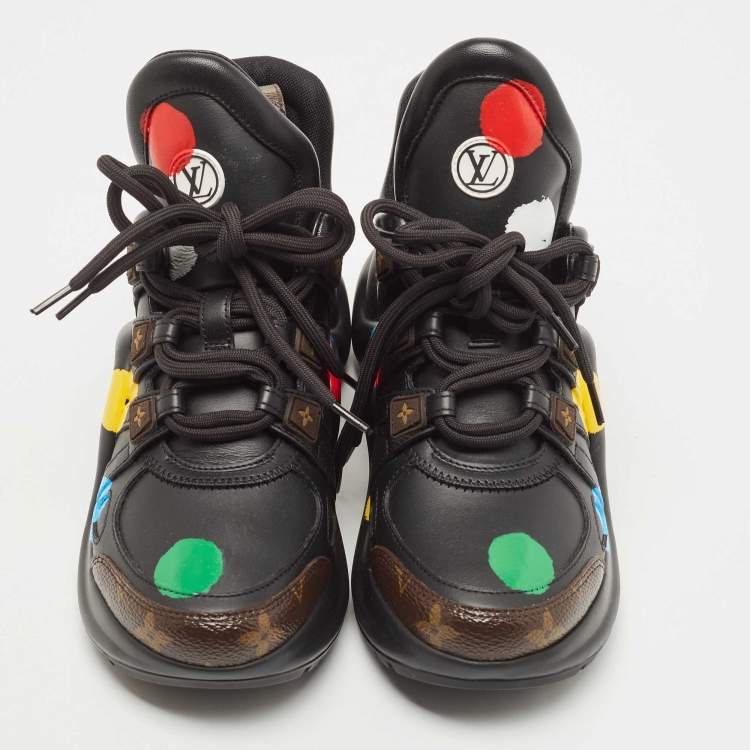 Pre Owned Louis Vuitton Black/Brown Monogram Canvas and Leather Archlight Sneakers Size 37