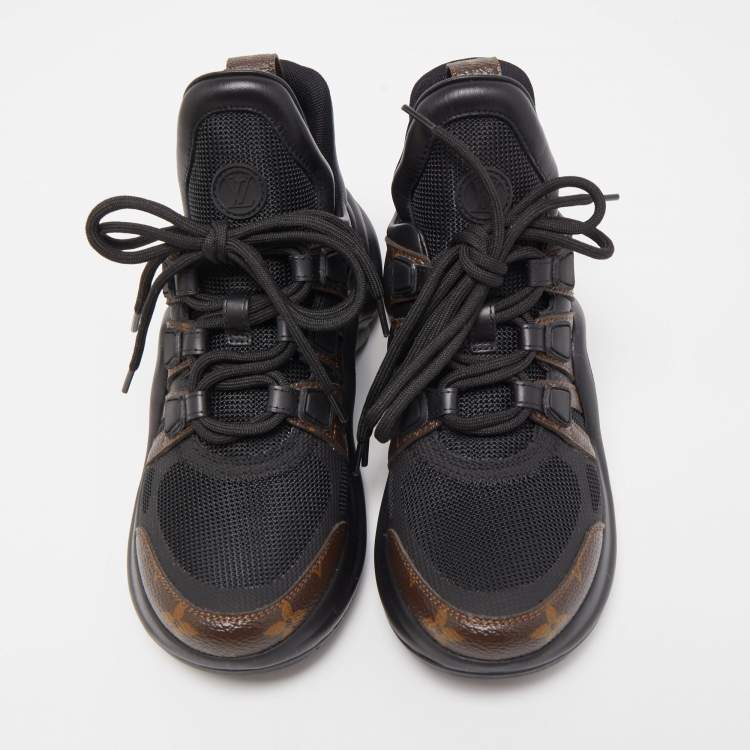 Pre Owned Louis Vuitton Black/Brown Mesh and Monogram Canvas Archlight Sneakers Size 36