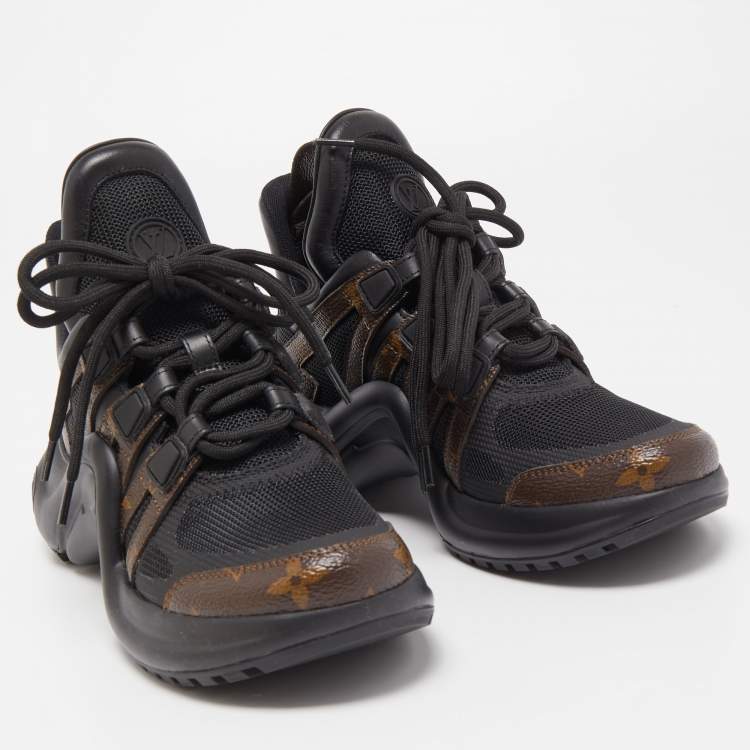 Pre Owned Louis Vuitton Black/Brown Mesh and Monogram Canvas Archlight Sneakers Size 36