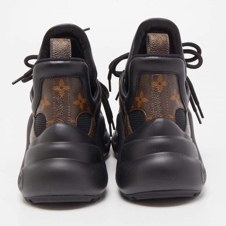 Pre Owned Louis Vuitton Black/Brown Mesh and Monogram Canvas Archlight Sneakers Size 36