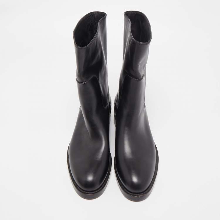 Pre Owned Louis Vuitton Black Leather Ankle Boots Size 41
