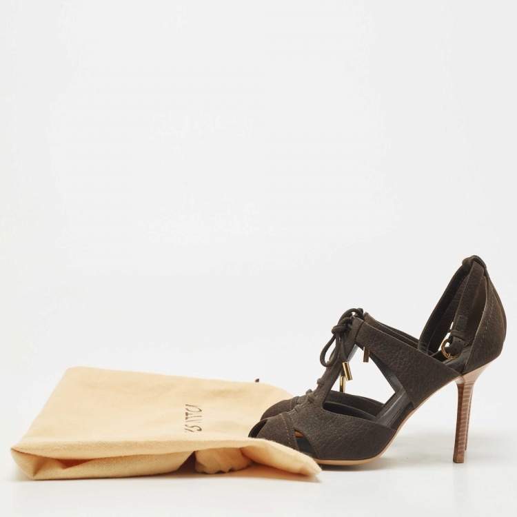 Pre Owned Louis Vuitton Dark Brown Leather Caged Ankle Strap Sandals Size 36.5