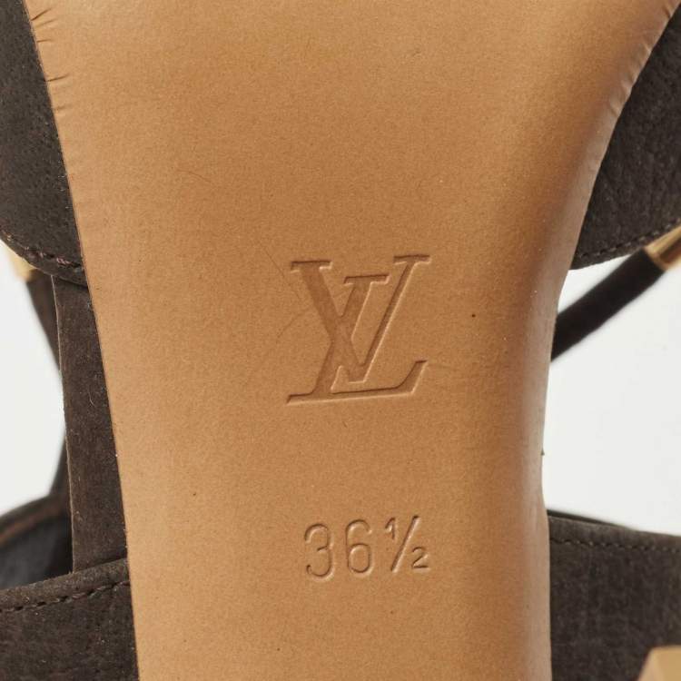 Pre Owned Louis Vuitton Dark Brown Leather Caged Ankle Strap Sandals Size 36.5