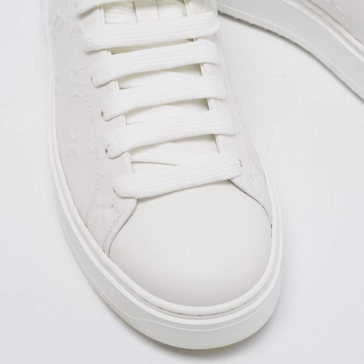 Pre Owned Louis Vuitton White/Brown Monogram Leather Time Out Sneakers Size 39