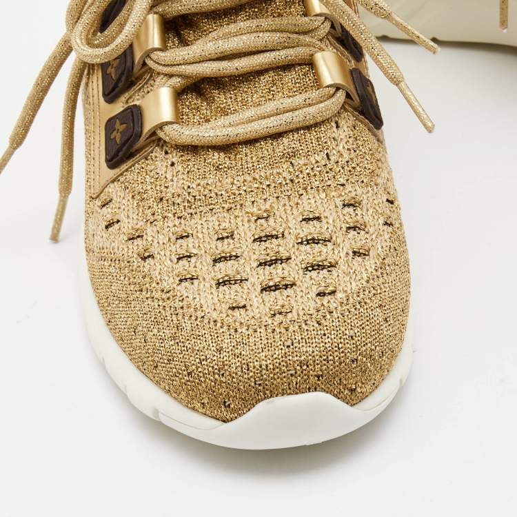 Pre Owned Louis Vuitton Gold Knit Fabric and Leather Aftergame Sneakers Size 36.5
