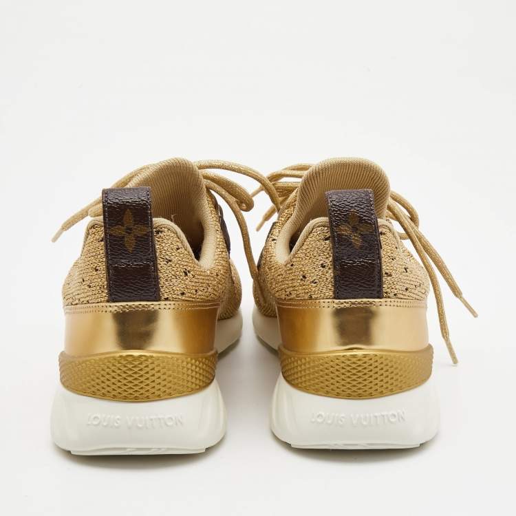 Pre Owned Louis Vuitton Gold Knit Fabric and Leather Aftergame Sneakers Size 36.5