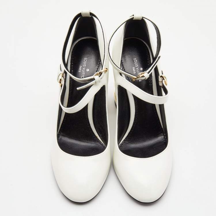 Pre Owned Louis Vuitton White Leather Bliss Multistrap Pumps Size 36.5