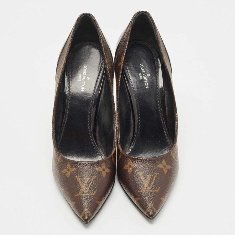 Pre Owned Louis Vuitton Black Patent Leather and Monogram Canvas Cherie Pumps Size 37