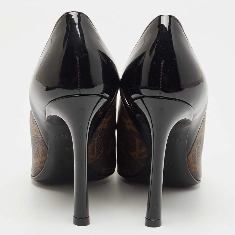 Pre Owned Louis Vuitton Black Patent Leather and Monogram Canvas Cherie Pumps Size 37