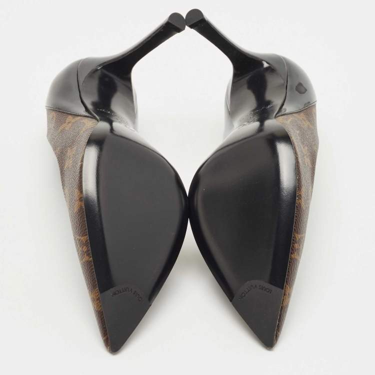 Pre Owned Louis Vuitton Black Patent Leather and Monogram Canvas Cherie Pumps Size 37