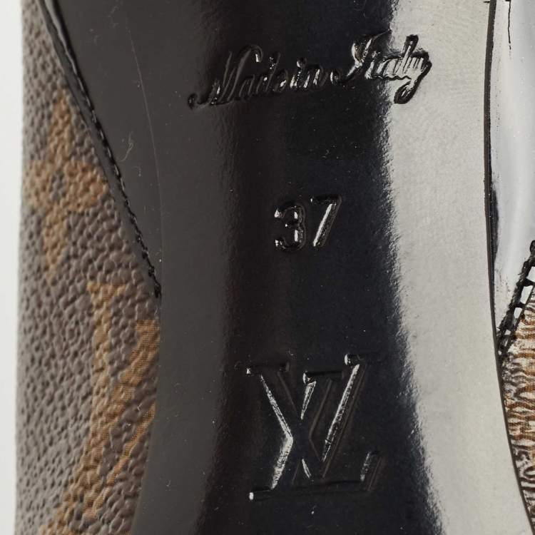 Pre Owned Louis Vuitton Black Patent Leather and Monogram Canvas Cherie Pumps Size 37