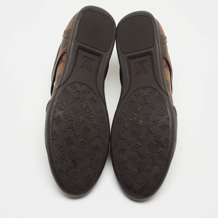 Pre Owned Louis Vuitton Brown Damier Ebene Canvas and Leather Low Top Sneakers Size 38