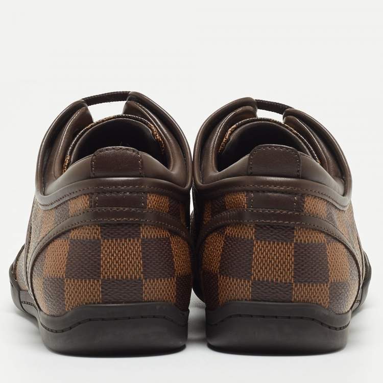 Pre Owned Louis Vuitton Brown Damier Ebene Canvas and Leather Low Top Sneakers Size 38