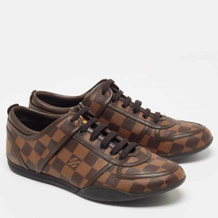Pre Owned Louis Vuitton Brown Damier Ebene Canvas and Leather Low Top Sneakers Size 38