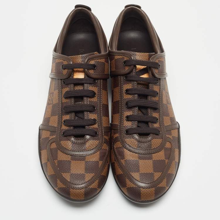 Pre Owned Louis Vuitton Brown Damier Ebene Canvas and Leather Low Top Sneakers Size 38