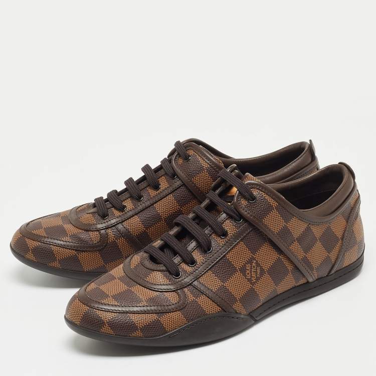 Pre Owned Louis Vuitton Brown Damier Ebene Canvas and Leather Low Top Sneakers Size 38