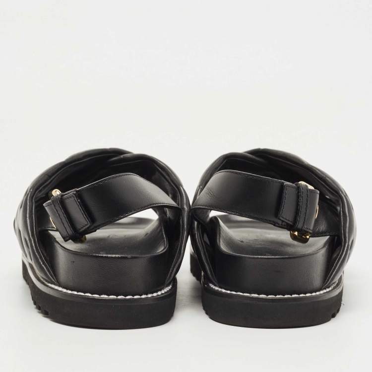 Pre Owned Louis Vuitton Black Monogram Embossed Leather Paseo Flat Sandals Size 39