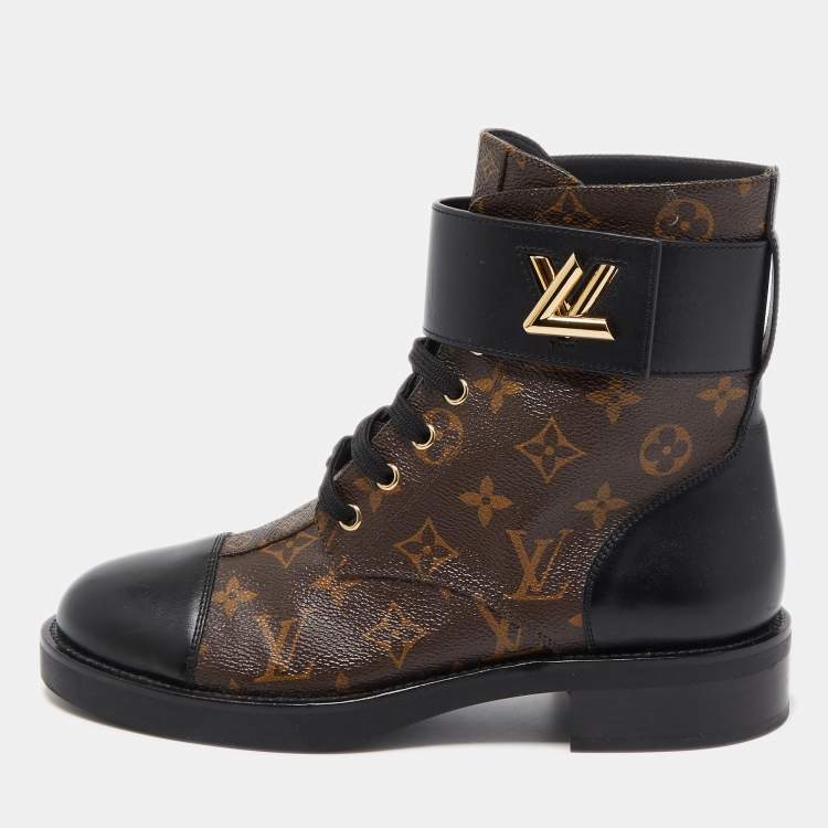 Louis Vuitton Black/Brown Patent Leather and Monogram Canvas Star Trail Boots Size 40