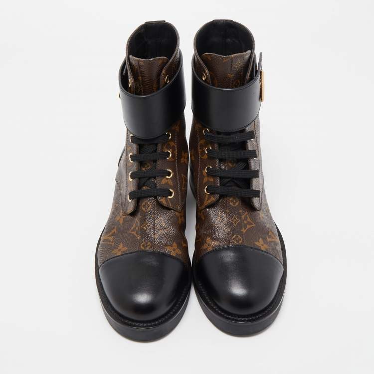 Pre Owned Louis Vuitton Brown/Black Monogram Canvas and Leather Wonderland Flat Ranger Boots Size 40