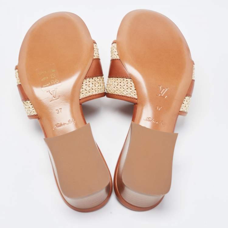 Pre Owned Louis Vuitton Brown Leather Lock It Sandals Size 37