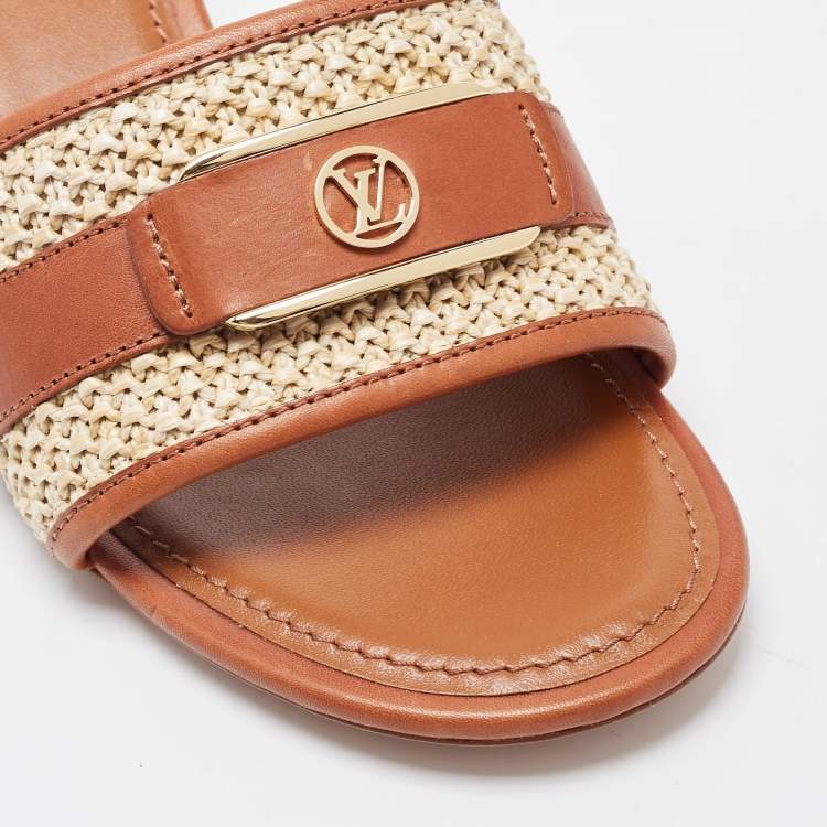Pre Owned Louis Vuitton Brown Leather Lock It Sandals Size 37