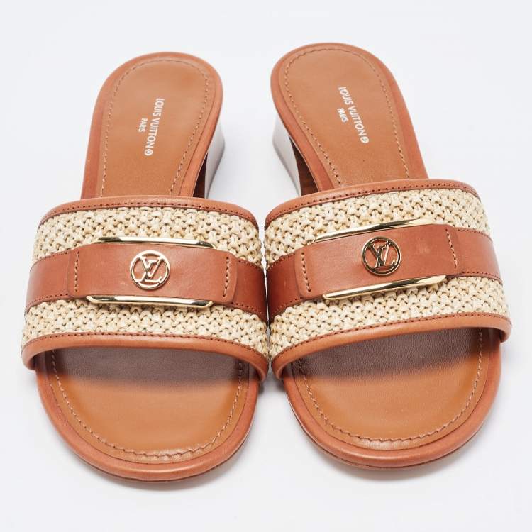 Pre Owned Louis Vuitton Brown Leather Lock It Sandals Size 37