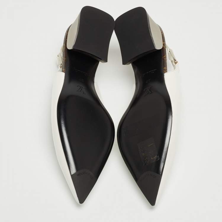 Pre Owned Louis Vuitton White Patent Leather Slingback Pumps Size 37