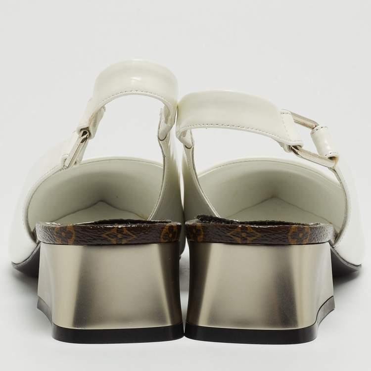 Pre Owned Louis Vuitton White Patent Leather Slingback Pumps Size 37